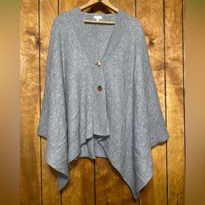 Garnet Hill Cashmere Textured Knit Shawl Wrap Poncho Gray Grey Small Medium